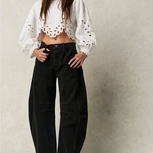 Free People Black barrel jeans